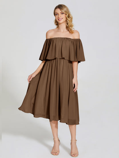 Journee Midi Off-Shoulder Chiffon Bridesmaid Dress