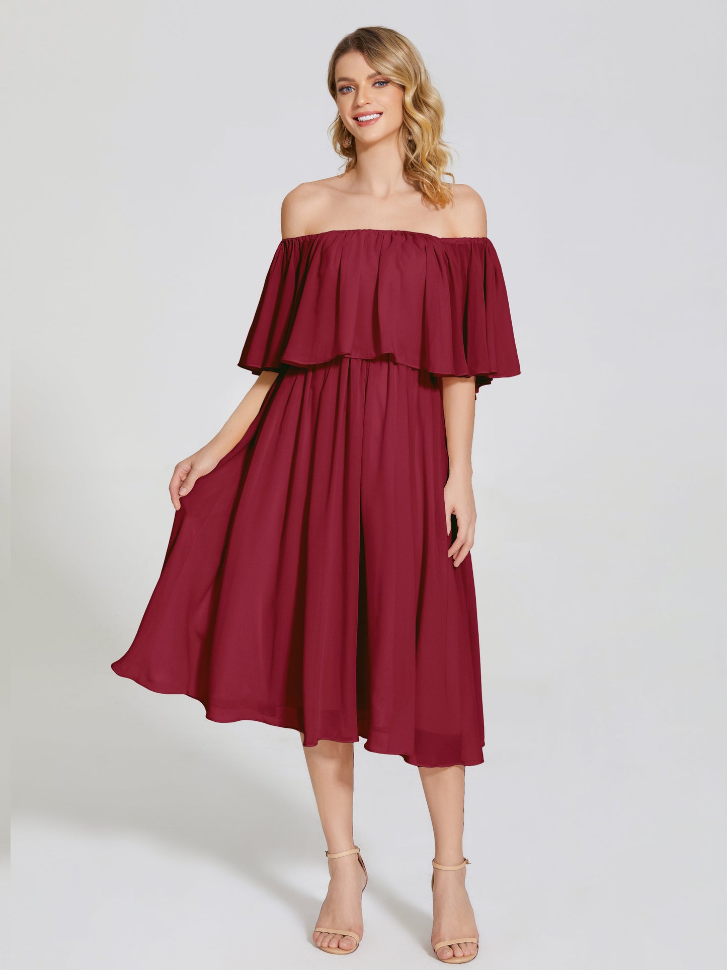 Journee Midi Off-Shoulder Chiffon Bridesmaid Dress