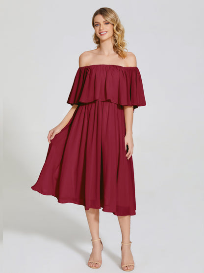 Journee Midi Off-Shoulder Chiffon Bridesmaid Dress