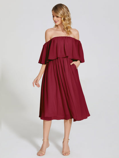 Journee Midi Off-Shoulder Chiffon Bridesmaid Dress