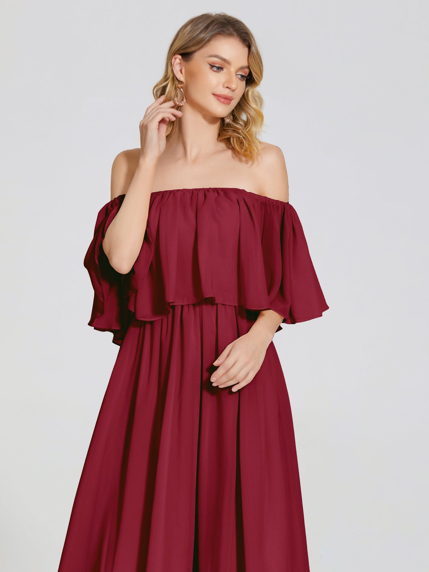 Journee Midi Off-Shoulder Chiffon Bridesmaid Dress