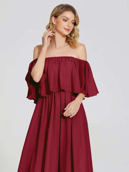 Journee Midi Off-Shoulder Chiffon Bridesmaid Dress