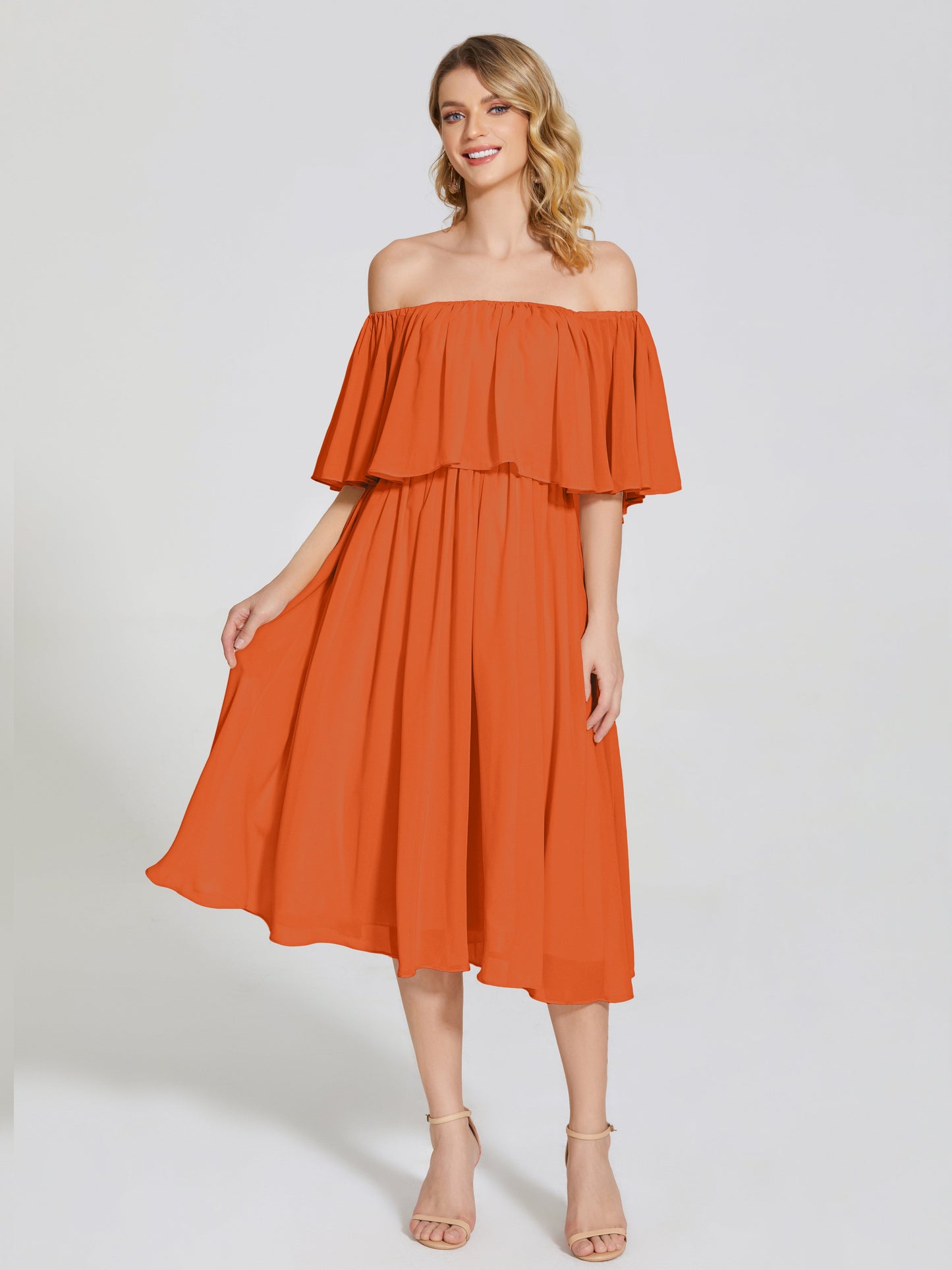Journee Midi Off-Shoulder Chiffon Bridesmaid Dress