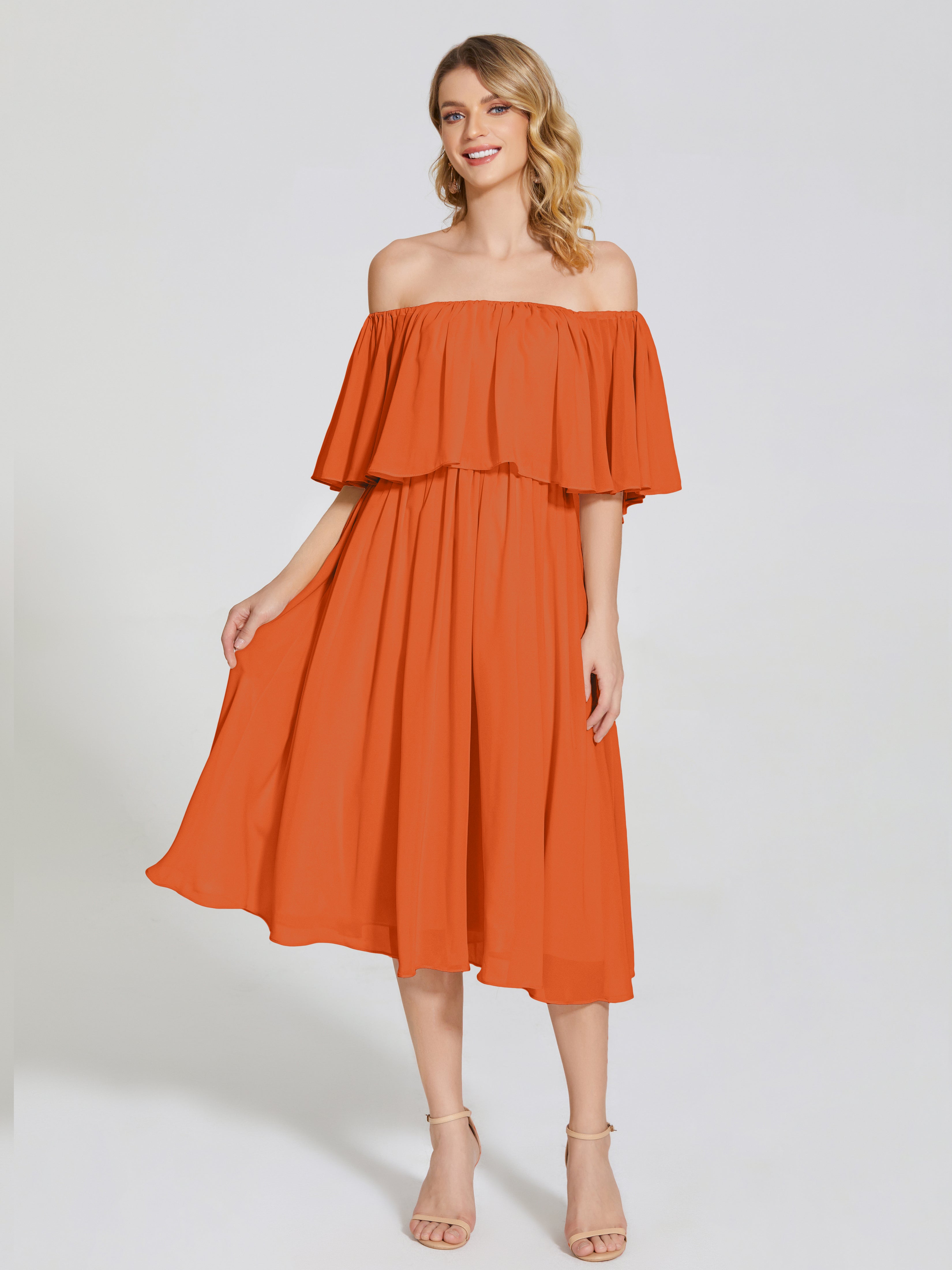 Journee Midi Off-Shoulder Chiffon Bridesmaid Dress