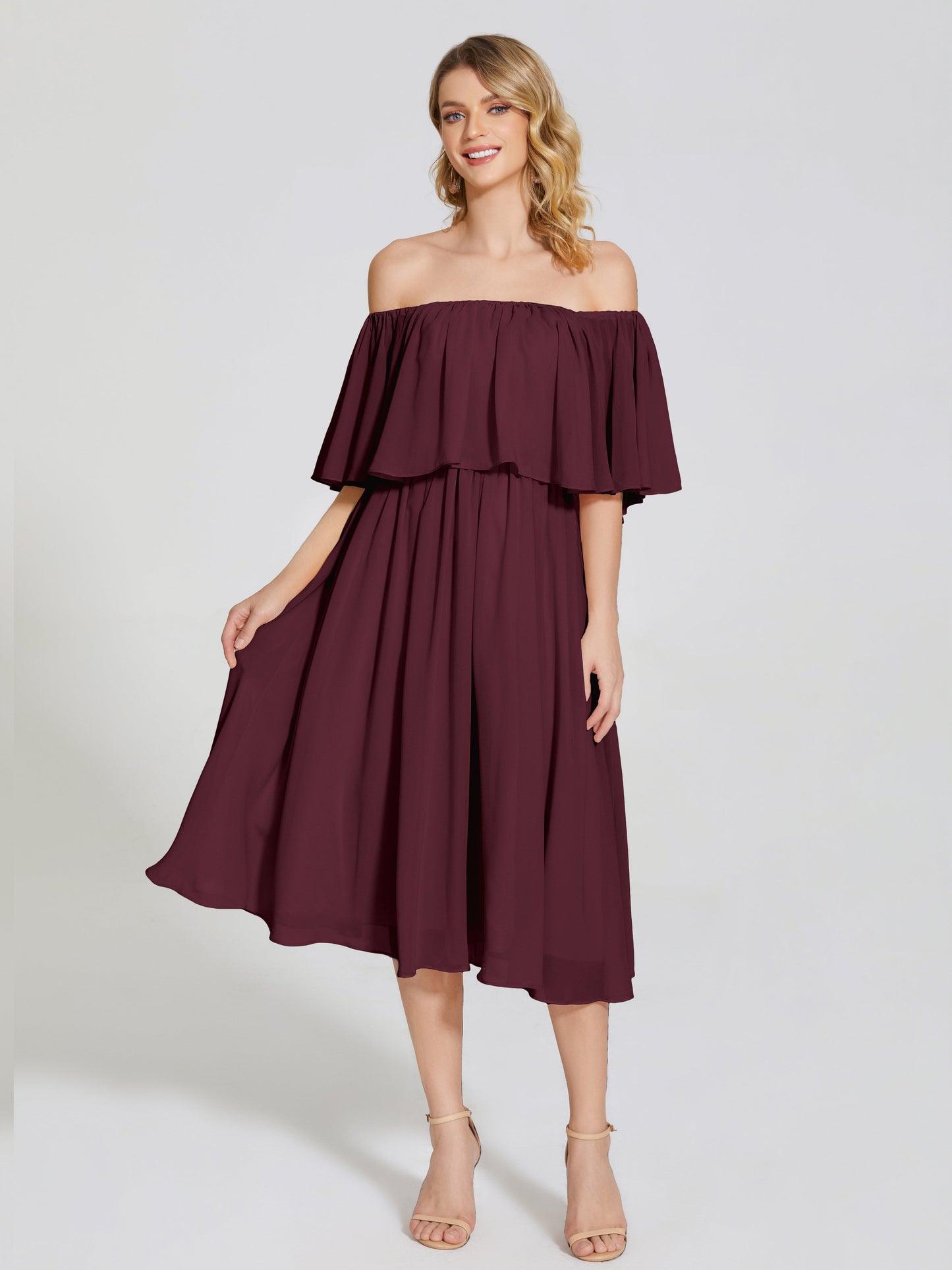Journee Midi Off-Shoulder Chiffon Bridesmaid Dress