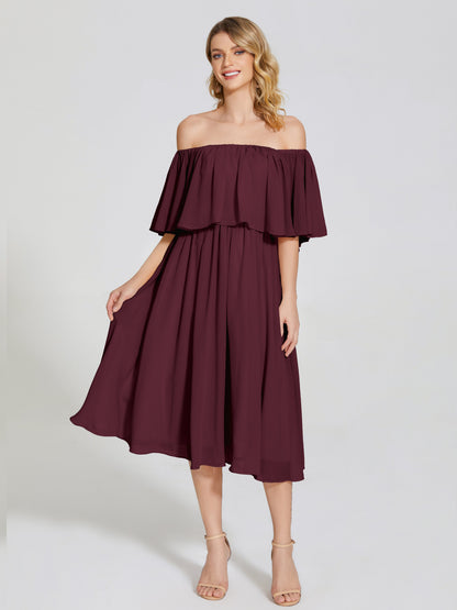Journee Midi Off-Shoulder Chiffon Bridesmaid Dress