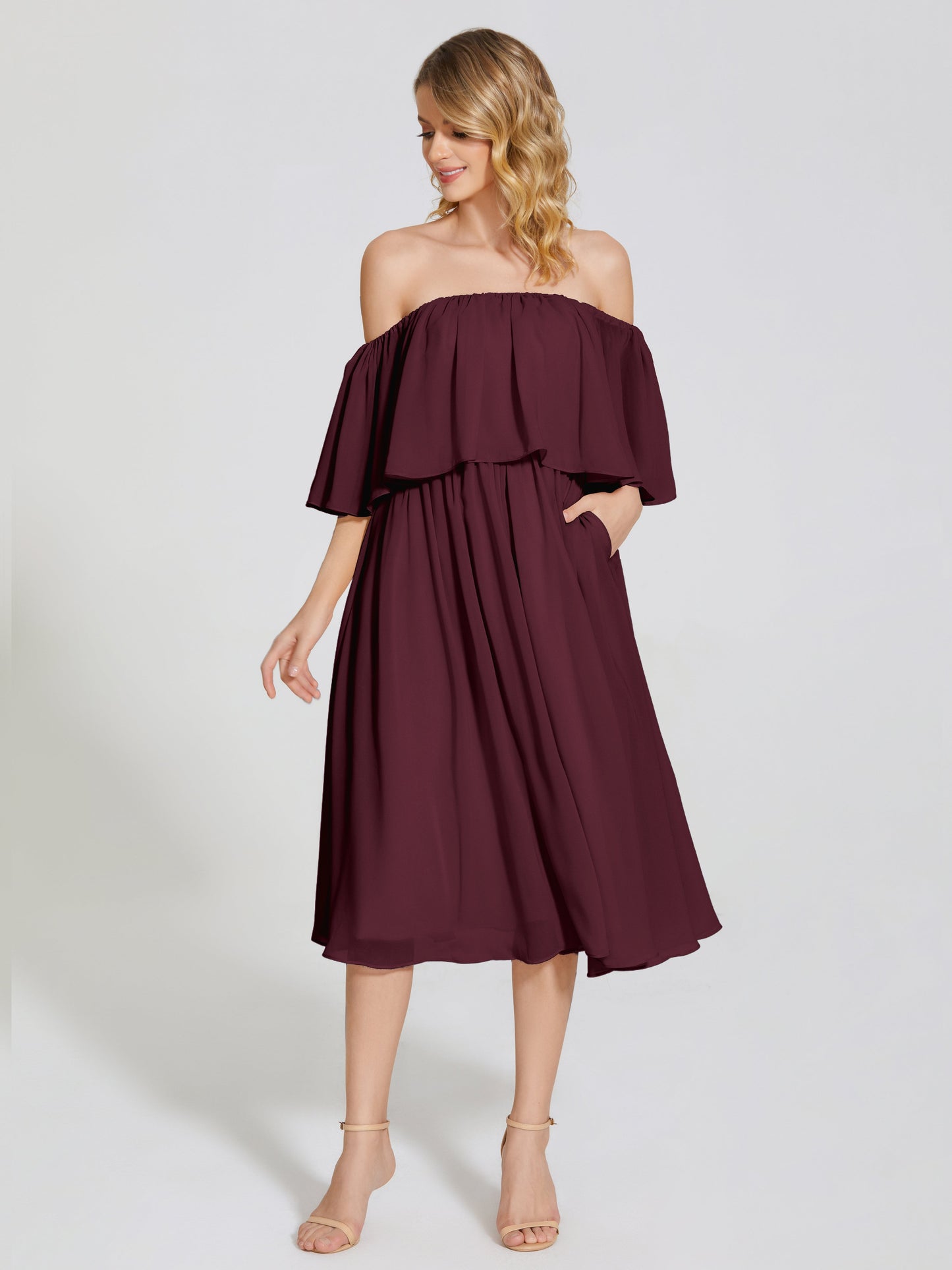 Journee Midi Off-Shoulder Chiffon Bridesmaid Dress