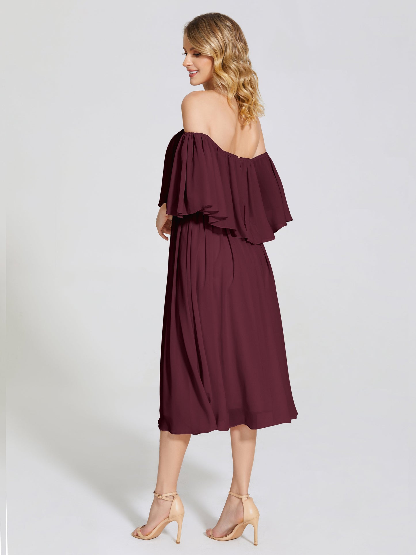 Journee Midi Off-Shoulder Chiffon Bridesmaid Dress