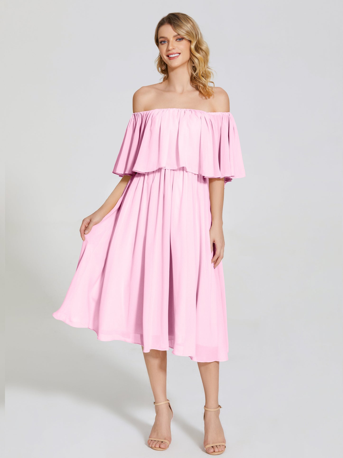 Journee Midi Off-Shoulder Chiffon Bridesmaid Dress