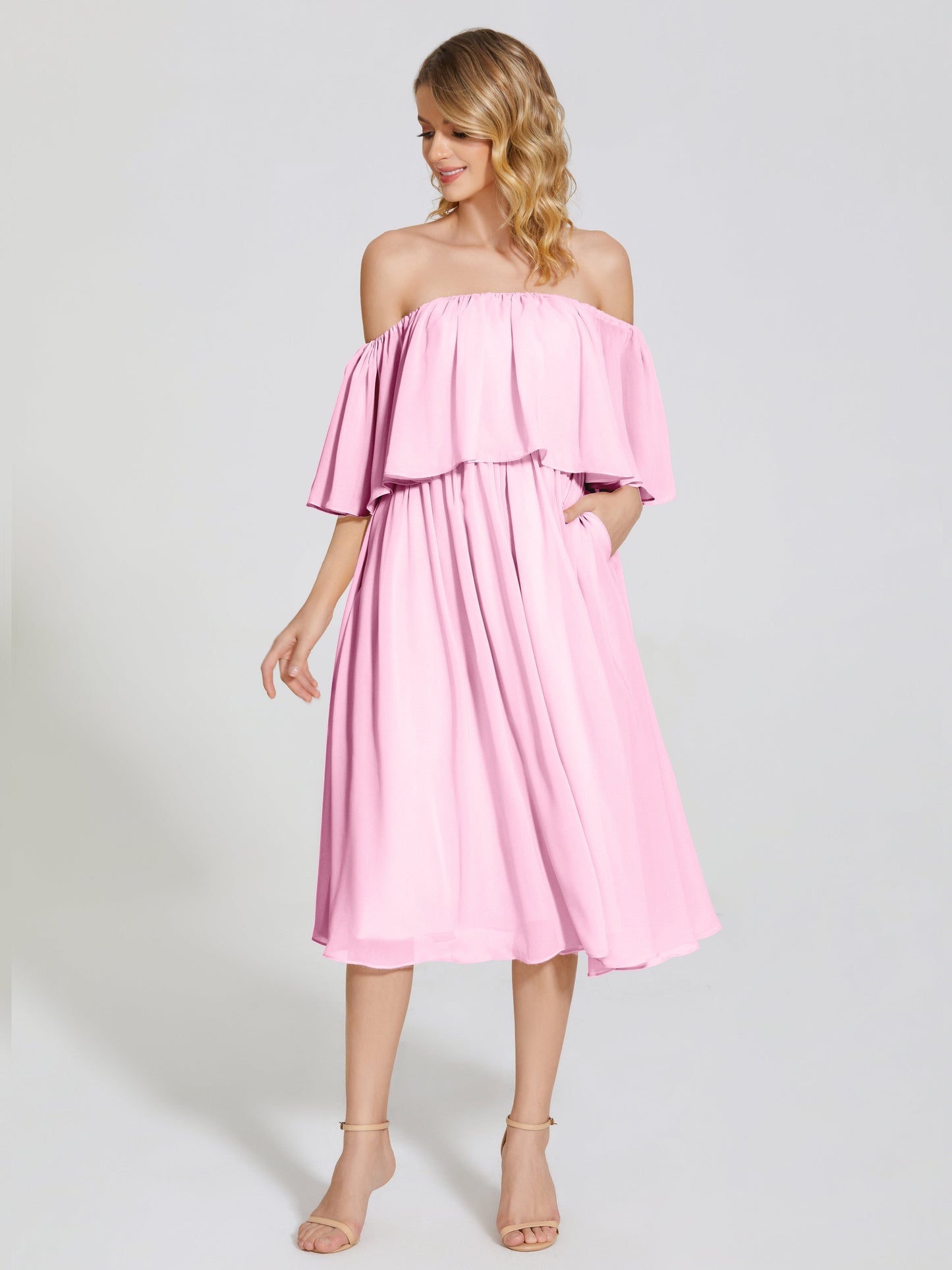 Journee Midi Off-Shoulder Chiffon Bridesmaid Dress