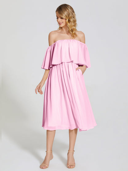 Journee Midi Off-Shoulder Chiffon Bridesmaid Dress
