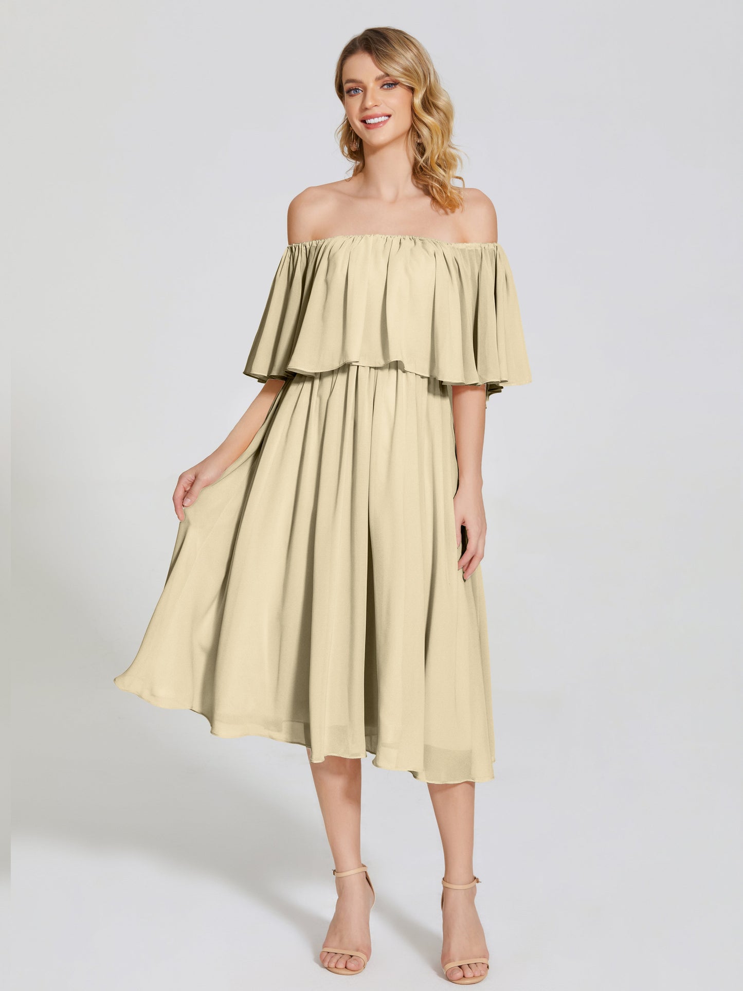 Journee Midi Off-Shoulder Chiffon Bridesmaid Dress
