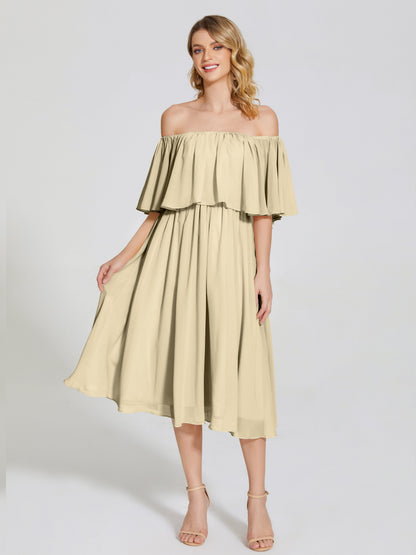 Journee Midi Off-Shoulder Chiffon Bridesmaid Dress