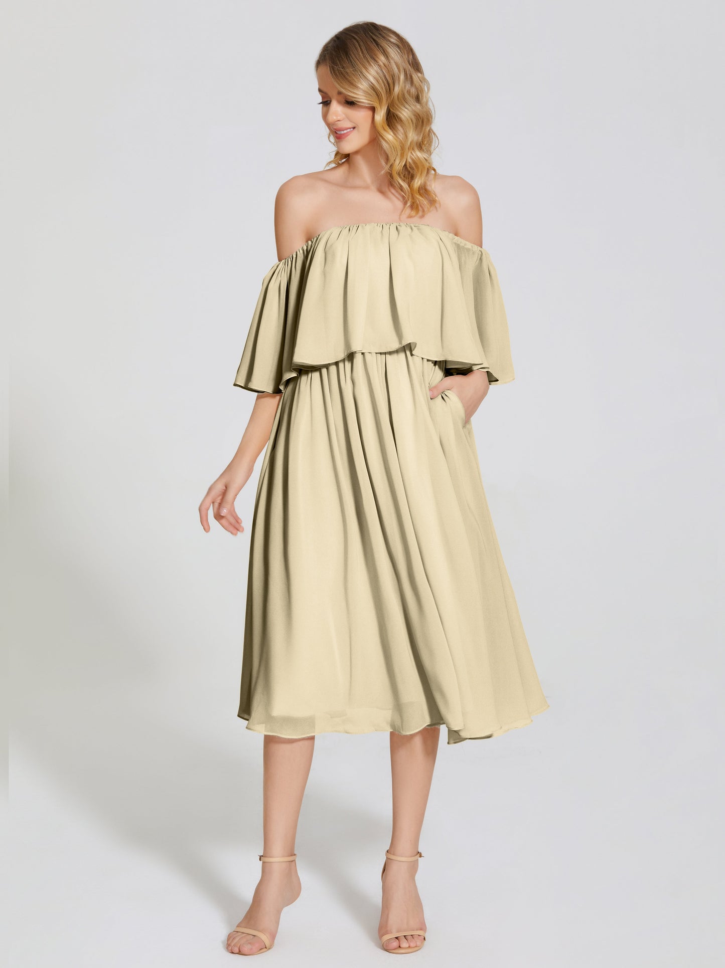 Journee Midi Off-Shoulder Chiffon Bridesmaid Dress