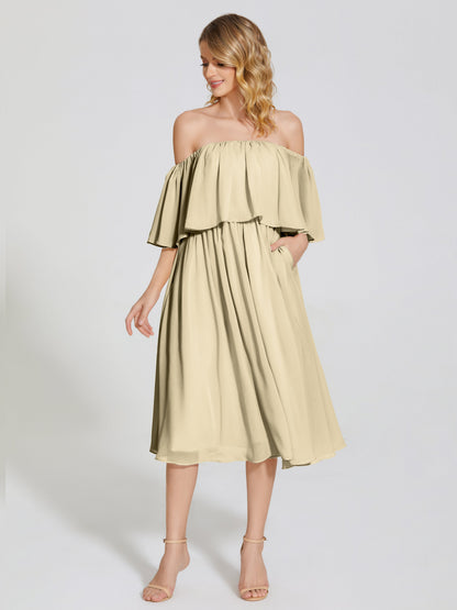 Journee Midi Off-Shoulder Chiffon Bridesmaid Dress