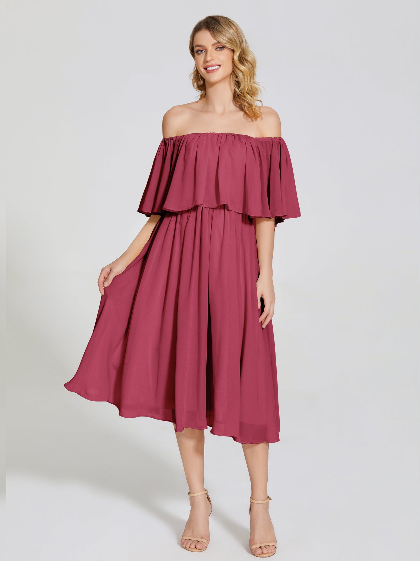 Journee Midi Off-Shoulder Chiffon Bridesmaid Dress