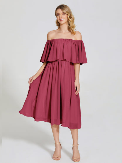 Journee Midi Off-Shoulder Chiffon Bridesmaid Dress