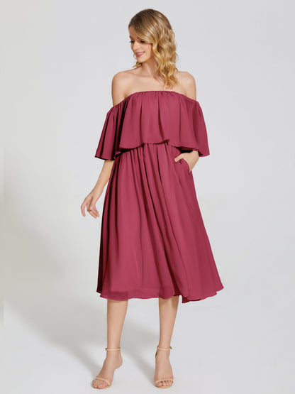 Journee Midi Off-Shoulder Chiffon Bridesmaid Dress