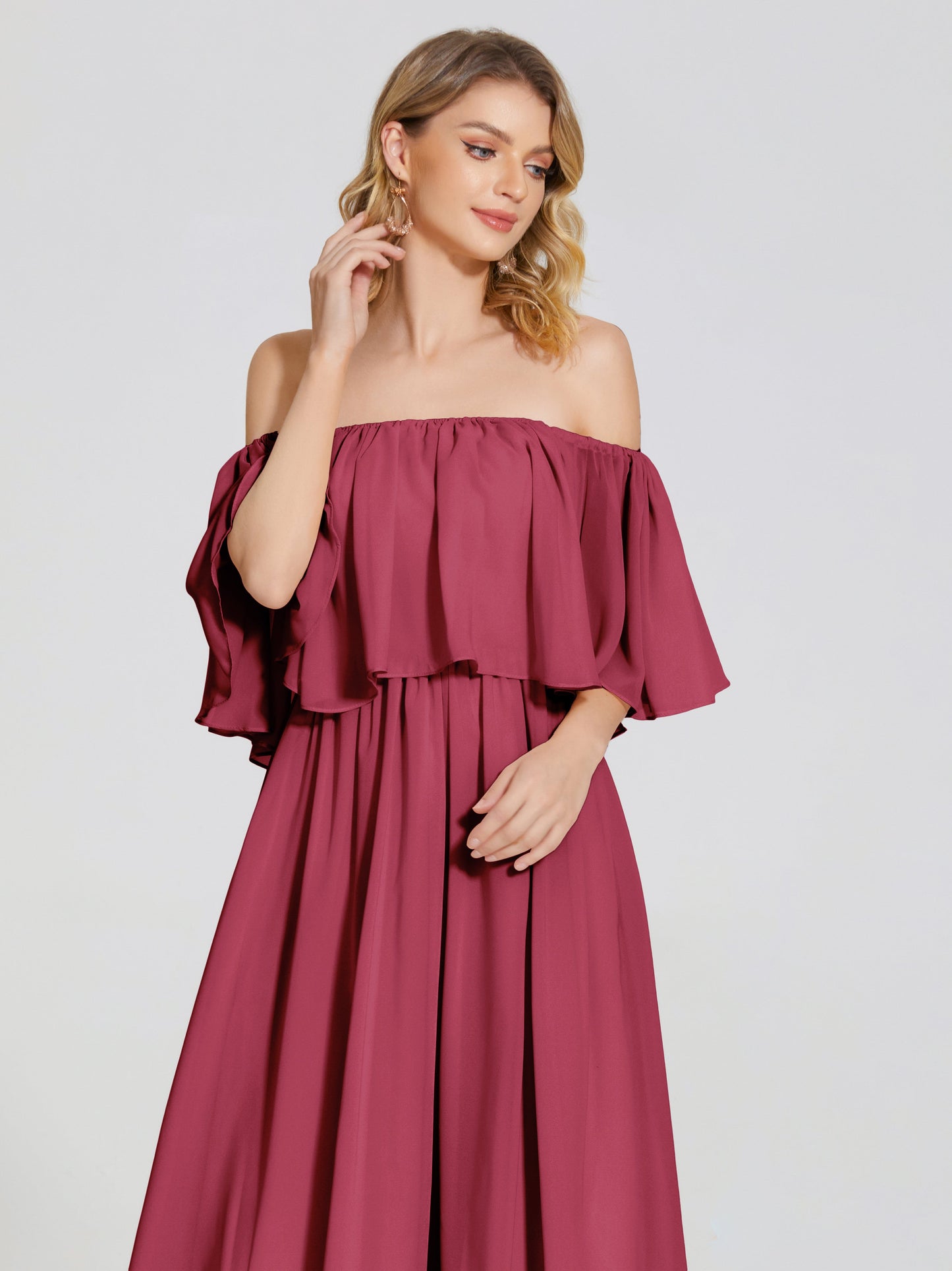 Journee Midi Off-Shoulder Chiffon Bridesmaid Dress