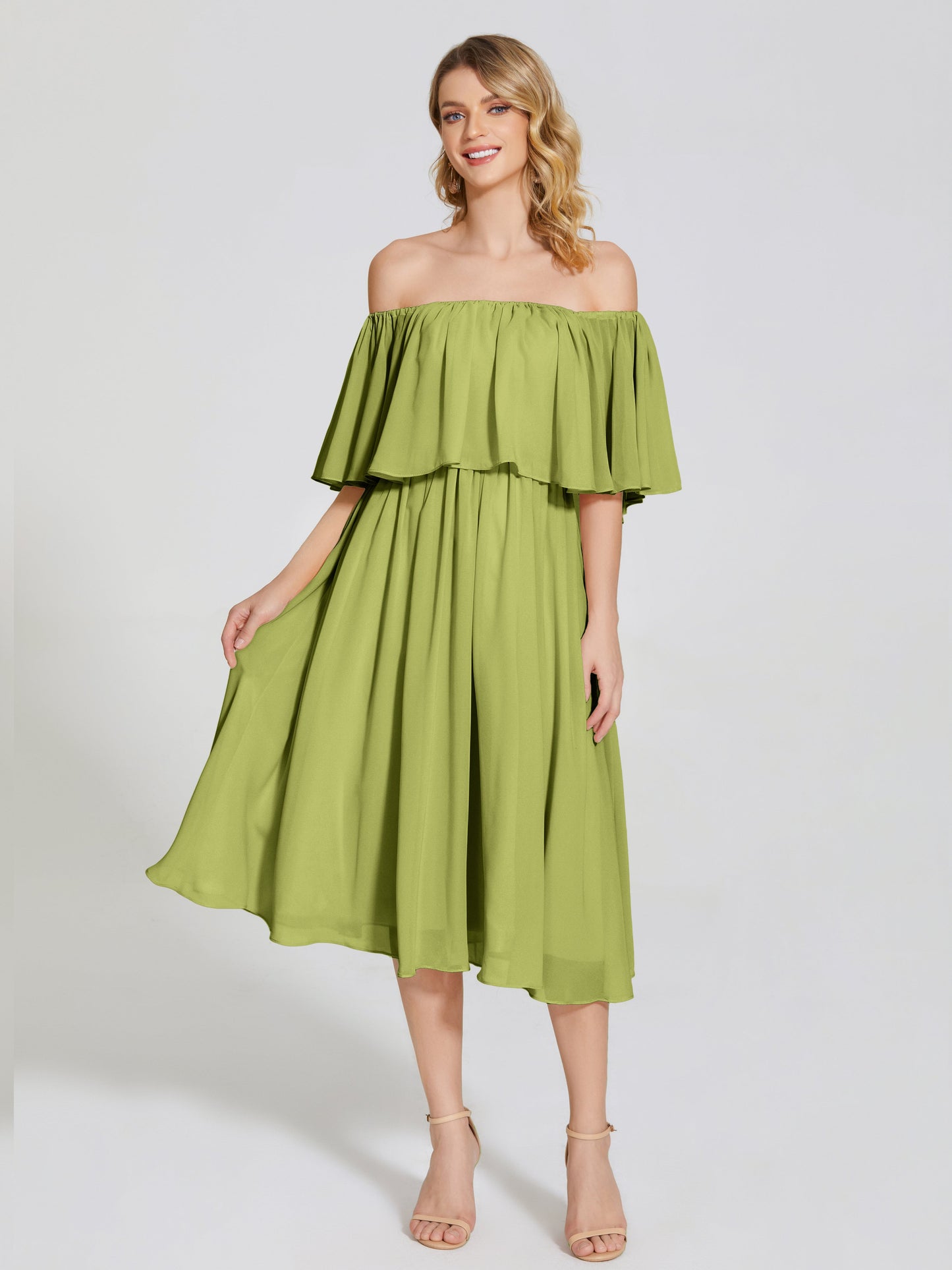 Journee Midi Off-Shoulder Chiffon Bridesmaid Dress