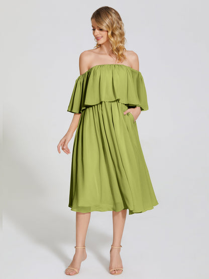 Journee Midi Off-Shoulder Chiffon Bridesmaid Dress