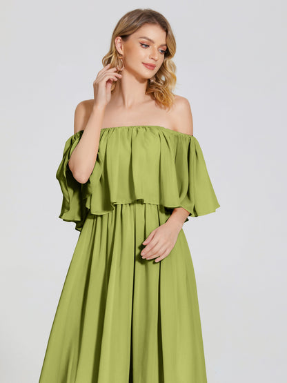 Journee Midi Off-Shoulder Chiffon Bridesmaid Dress