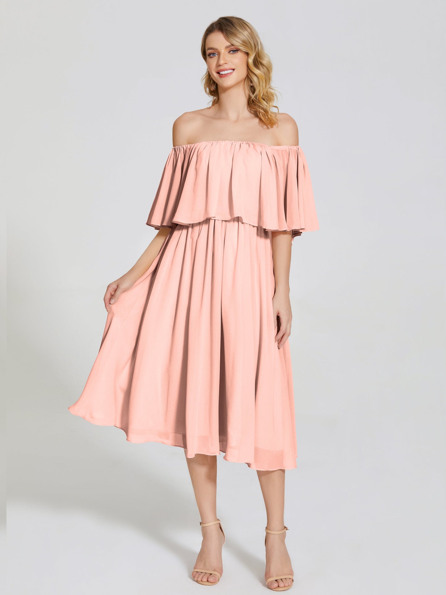 Journee Midi Off-Shoulder Chiffon Bridesmaid Dress