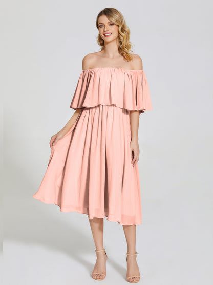 Journee Midi Off-Shoulder Chiffon Bridesmaid Dress