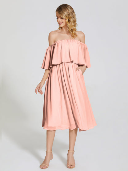 Journee Midi Off-Shoulder Chiffon Bridesmaid Dress