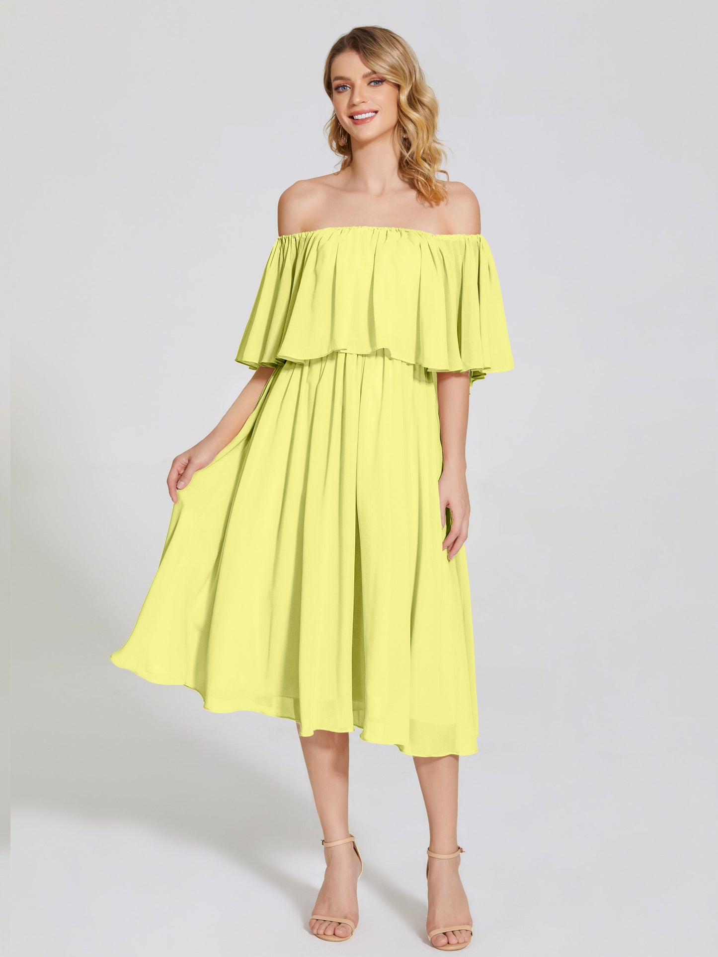 Journee Midi Off-Shoulder Chiffon Bridesmaid Dress