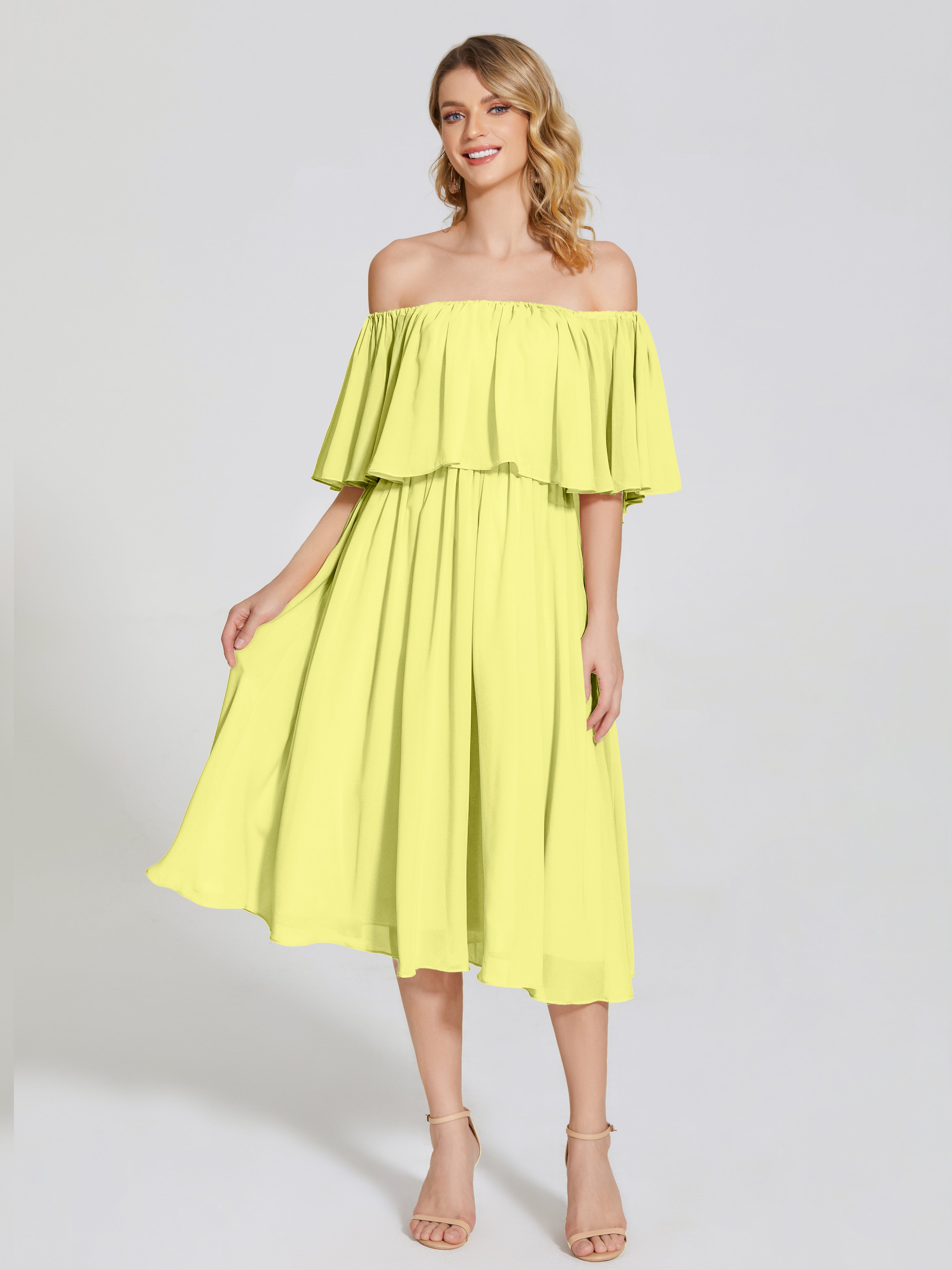 Journee Midi Off-Shoulder Chiffon Bridesmaid Dress