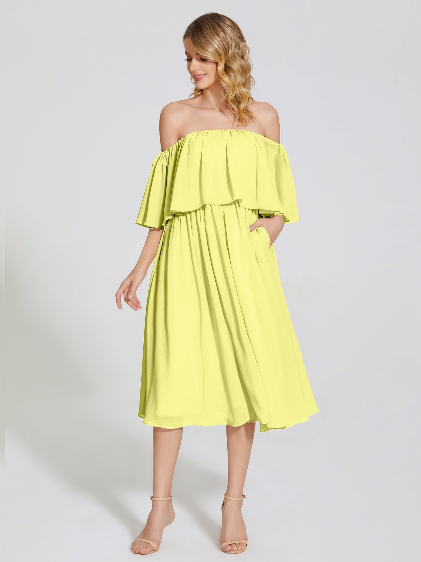 Journee Midi Off-Shoulder Chiffon Bridesmaid Dress