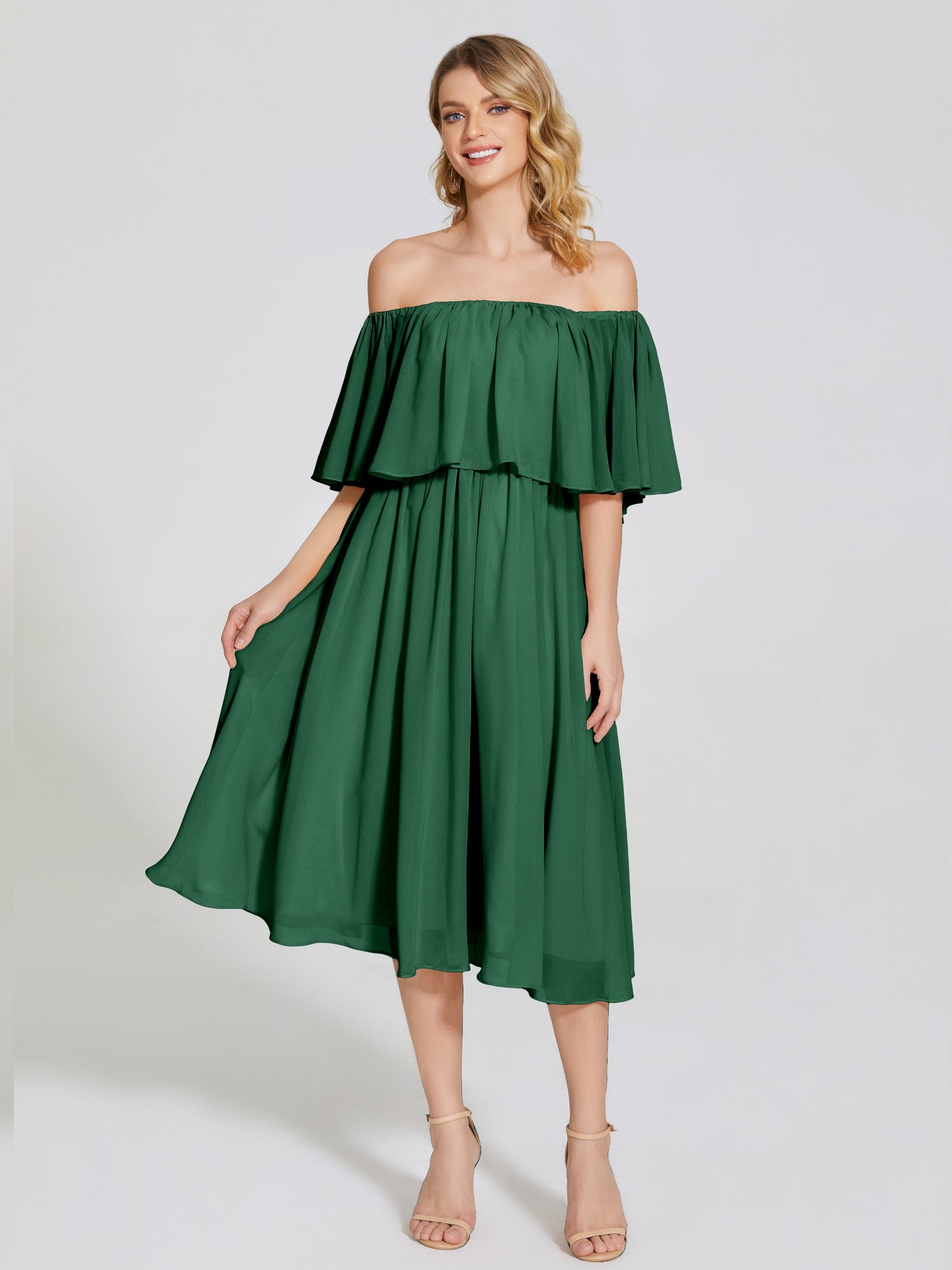 Journee Midi Off-Shoulder Chiffon Bridesmaid Dress