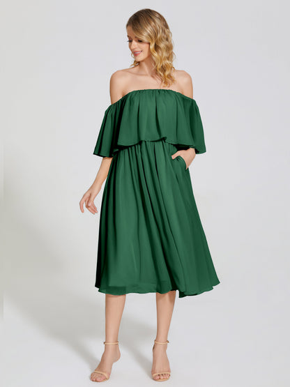 Journee Midi Off-Shoulder Chiffon Bridesmaid Dress
