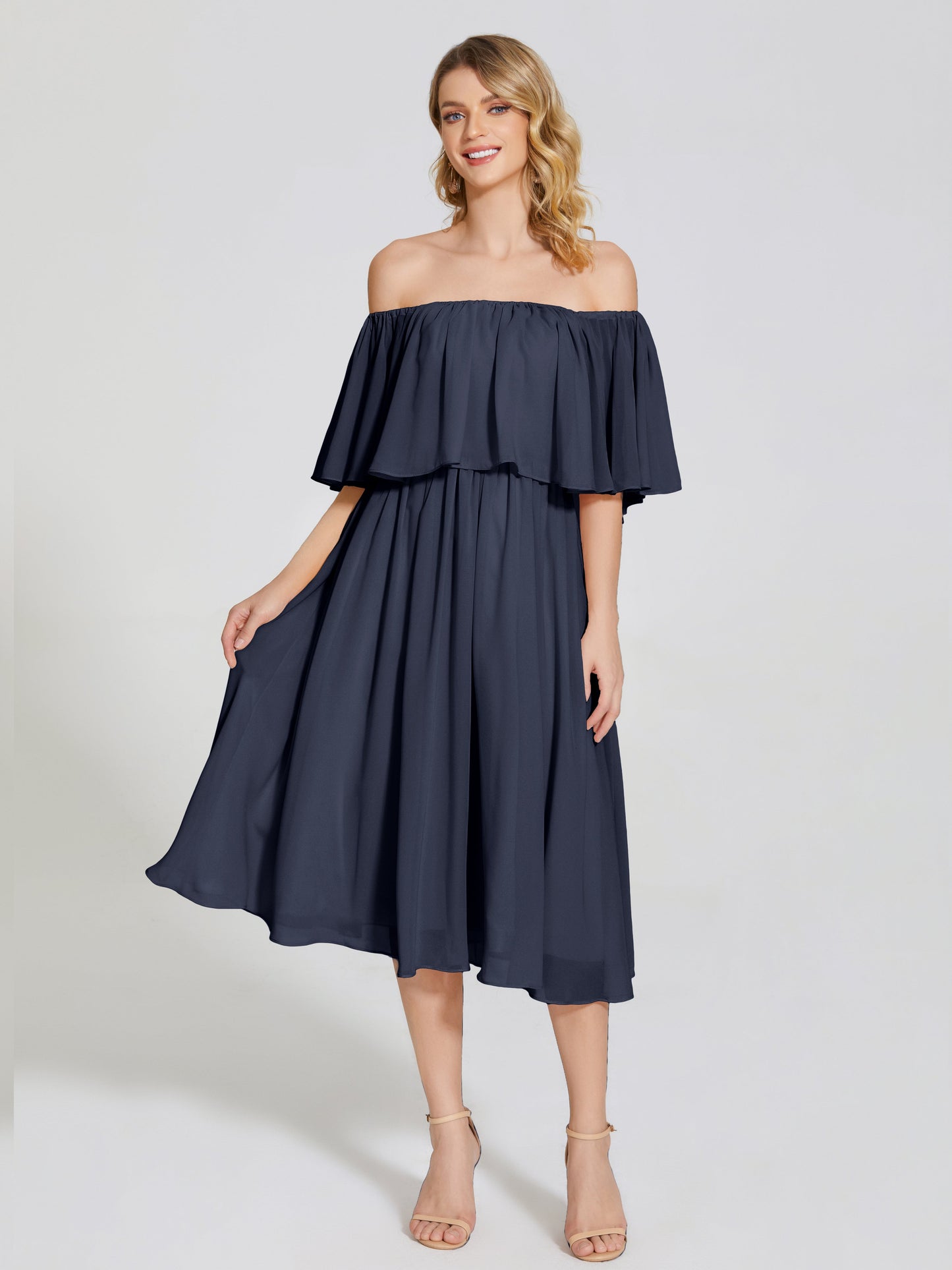 Journee Midi Off-Shoulder Chiffon Bridesmaid Dress