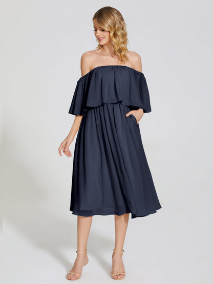 Journee Midi Off-Shoulder Chiffon Bridesmaid Dress
