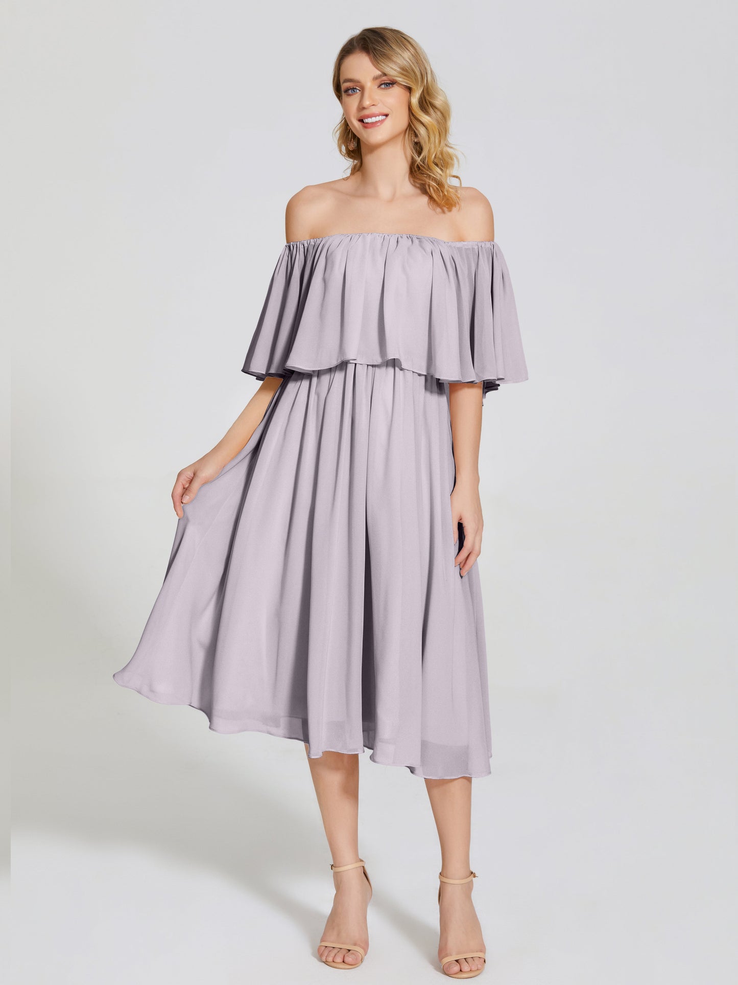 Journee Midi Off-Shoulder Chiffon Bridesmaid Dress
