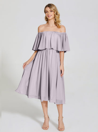 Journee Midi Off-Shoulder Chiffon Bridesmaid Dress