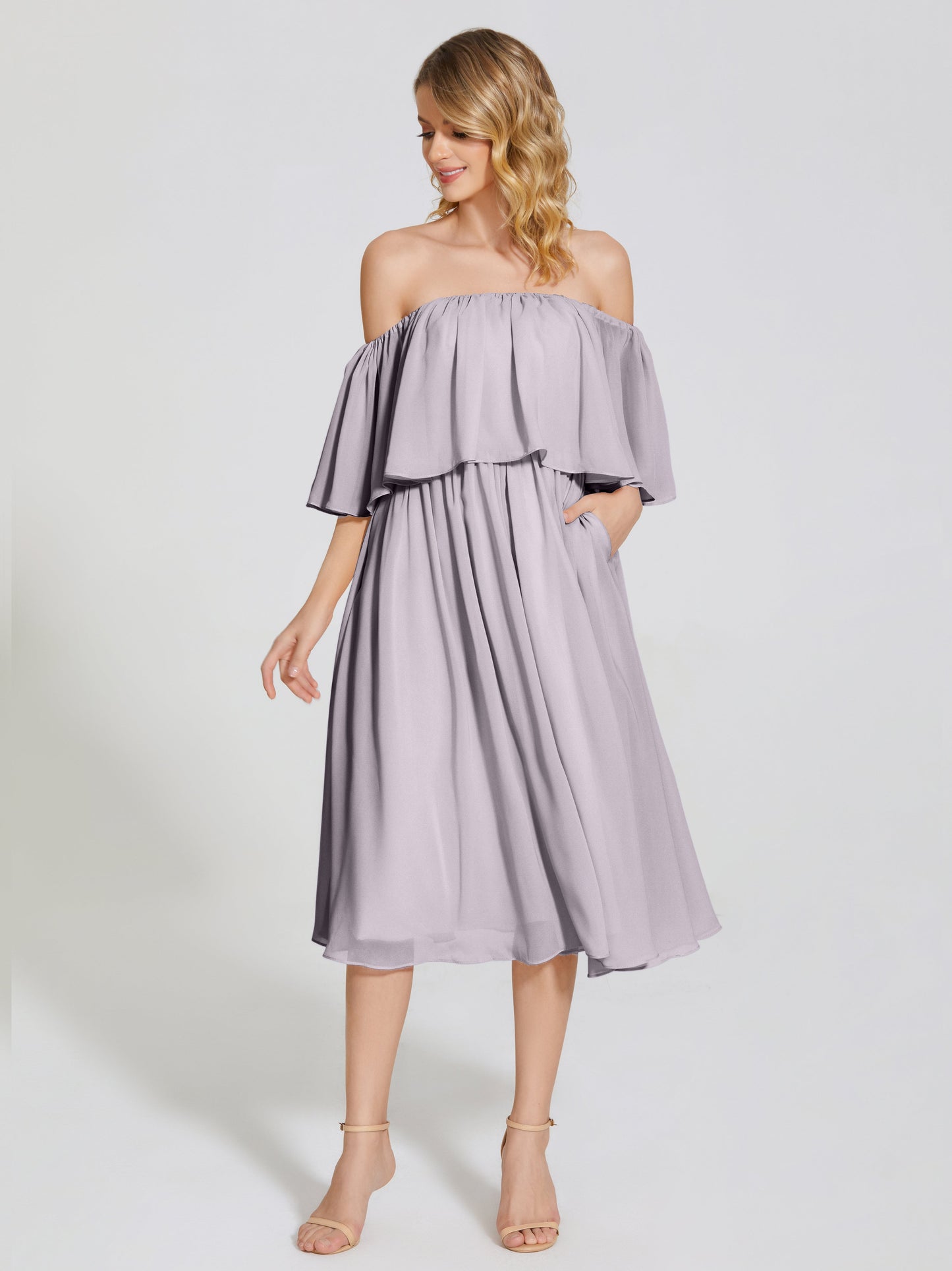 Journee Midi Off-Shoulder Chiffon Bridesmaid Dress