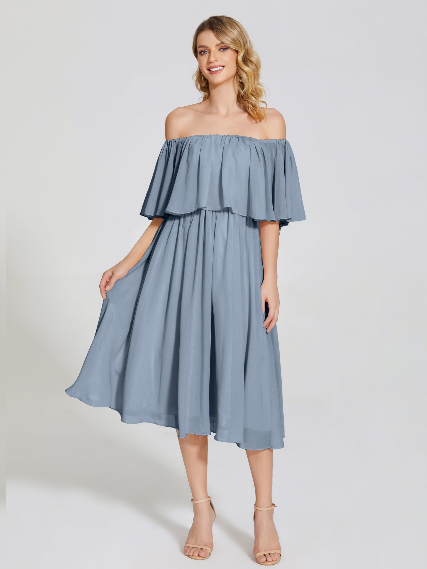 Journee Midi Off-Shoulder Chiffon Bridesmaid Dress