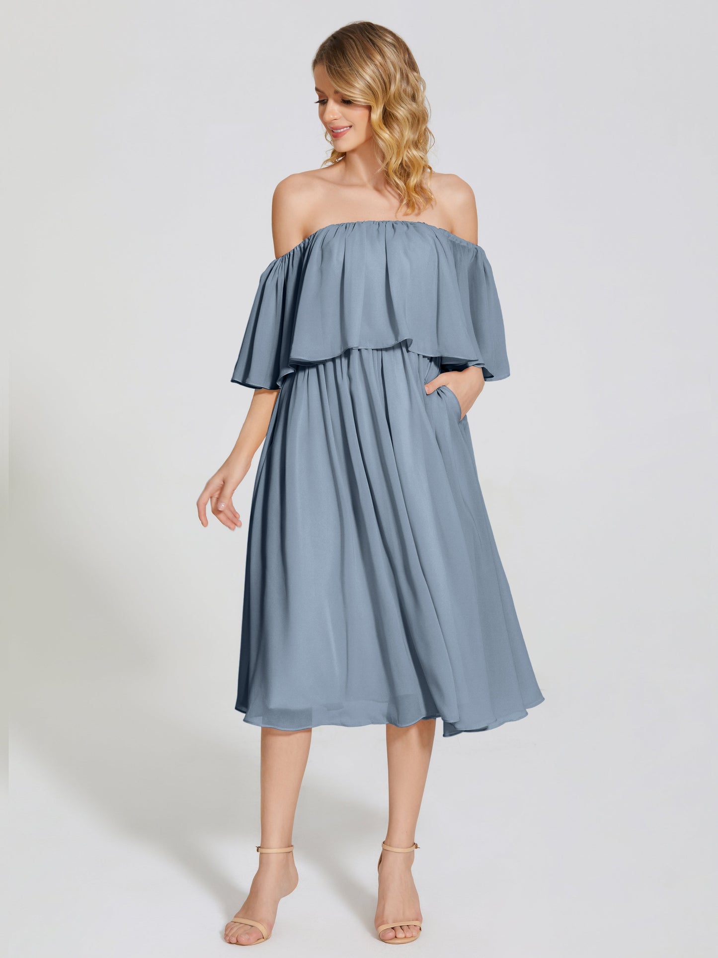 Journee Midi Off-Shoulder Chiffon Bridesmaid Dress