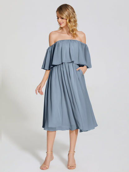 Journee Midi Off-Shoulder Chiffon Bridesmaid Dress