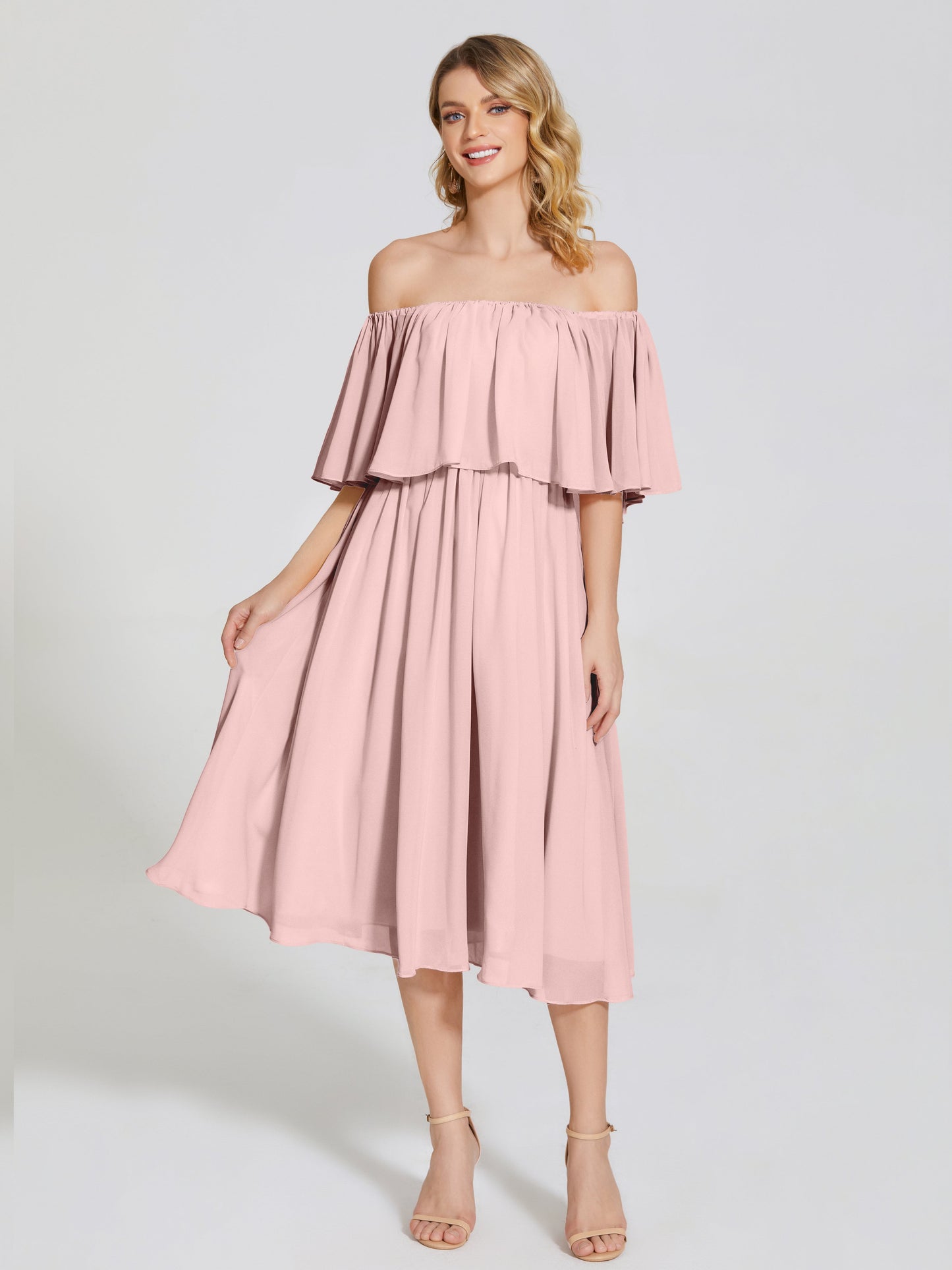 Journee Midi Off-Shoulder Chiffon Bridesmaid Dress