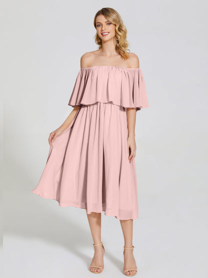 Journee Midi Off-Shoulder Chiffon Bridesmaid Dress