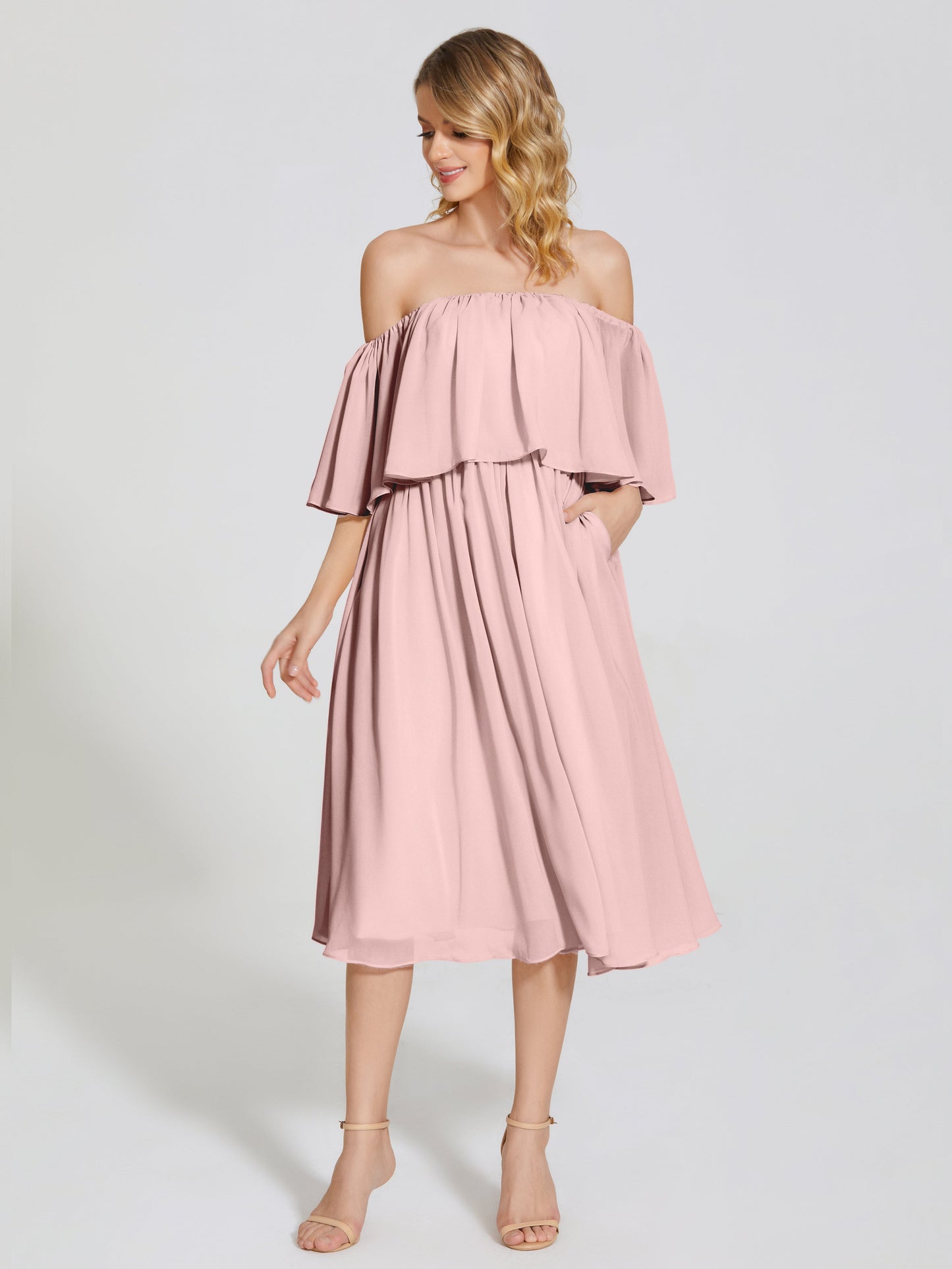 Journee Midi Off-Shoulder Chiffon Bridesmaid Dress
