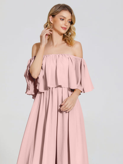 Journee Midi Off-Shoulder Chiffon Bridesmaid Dress