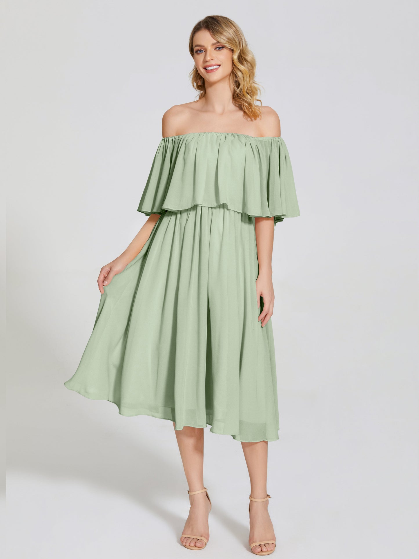 Journee Midi Off-Shoulder Chiffon Bridesmaid Dress
