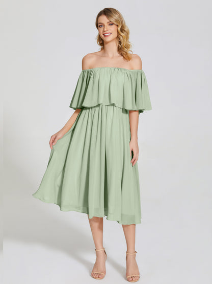 Journee Midi Off-Shoulder Chiffon Bridesmaid Dress