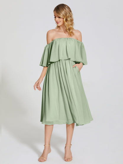 Journee Midi Off-Shoulder Chiffon Bridesmaid Dress