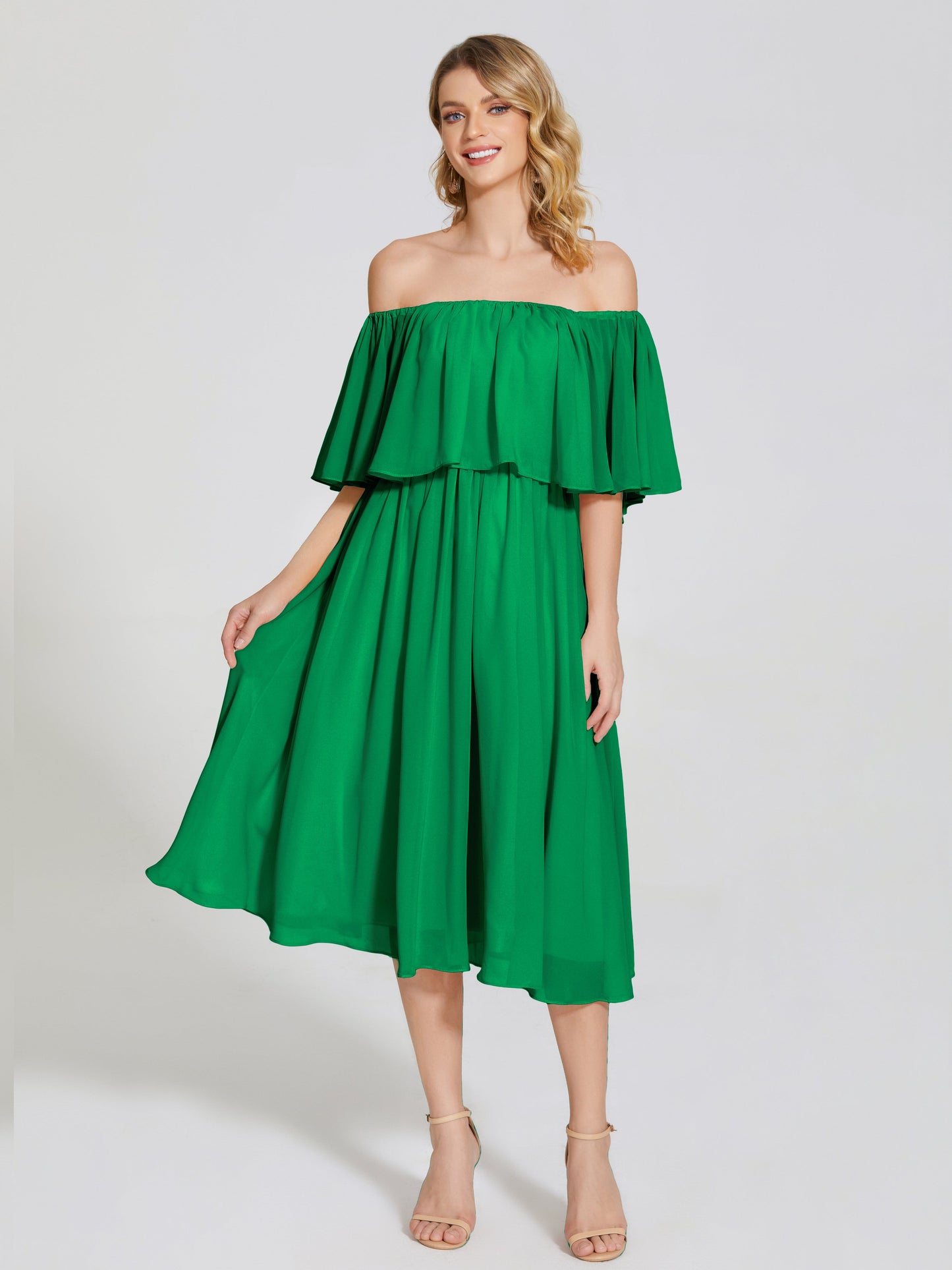 Journee Midi Off-Shoulder Chiffon Bridesmaid Dress